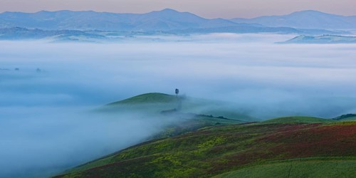 Landscape at sunrise around Volterra, Province of Pisa, Tuscany, Italy, Europe