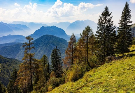 View from Hochbühel to Schwarzer Berg, Osterhorn group, Salzkammergut, Salzburg province, Austria,