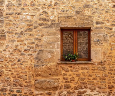 Detail photo, house facades of the historic houses in the old town of Alcudia, Majorca, Spain,