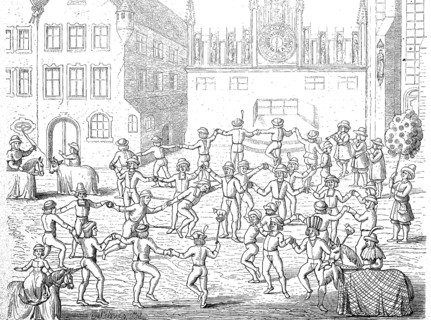 The butcher's dance from 1449, Nuremberg, Bavaria, Germany, popular entertainment in the 16th and