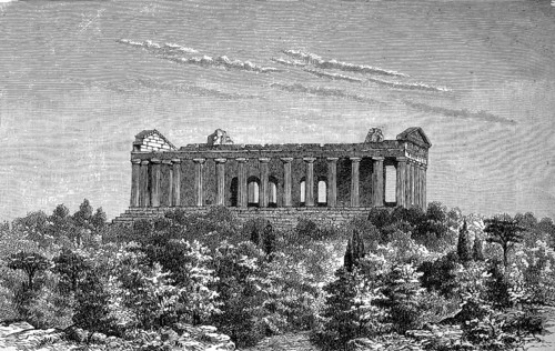 The Concordia Temple of Agrigento in Sicily, Italy, in 1880, Historical, digital reproduction of an