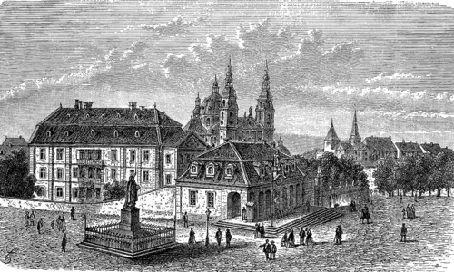 The cathedral of Fulda, Hesse, Germany, in 1880, Historical, digital reproduction of an original