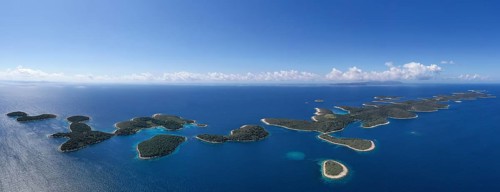 Aerial view, Pakleni or Paklinski Islands off the island of Hvar, Dalmatia, Croatia, Europe