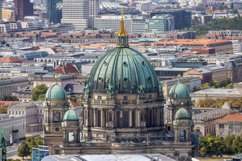 Berlin Cathedral, prefabricated buildings in East Berlin. View from the panorama point