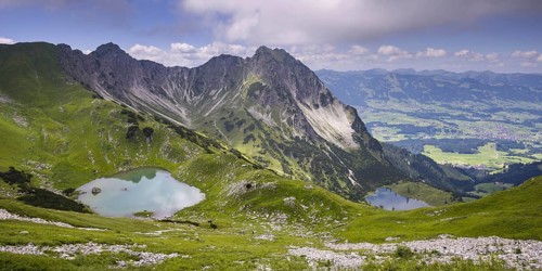 Oberer Gaisalpsee, Unterer Gaisalpsee, behind them Gaisalphorn, 1953m, and Rubihorn, 1957m, Allgäu