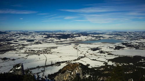 Panorama of the Tegelberg massif, lake landscape near Füssen, Ostallgäu, Allgäu, Swabia, Bavaria,