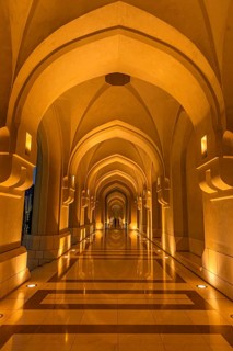 Illuminated arcades at the Sultan's Palace, Muscat, Arabian Peninsula, Sultanate of Oman