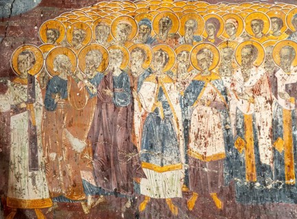 Religious mural inside Greek Orthodox church of Saint Mary, or Panagia Monastery, Dhermi, Albania,