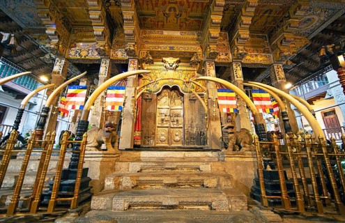 Golden shrine in the Buddhist Temple of the Tooth or Sri Dalada Maligawa, Kandy, Central Province,