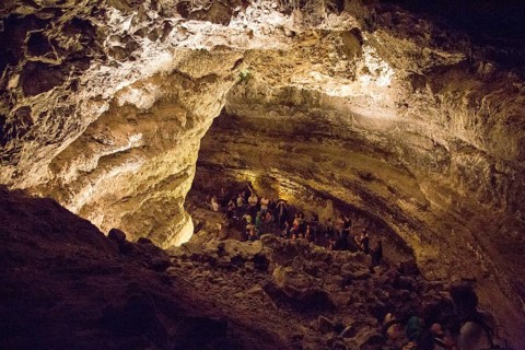 Cueva de Los Verdes, cave tourist attraction in lava pipe tunnel, Lanzarote, Canary Islands, Spain,