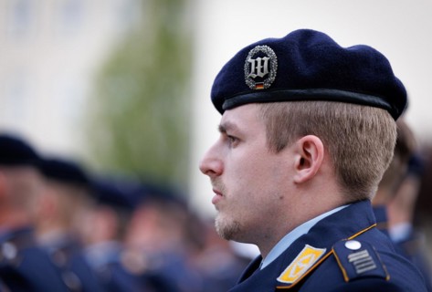 Air force soldiers of the guard battalion, photographed during the final roll call of the
