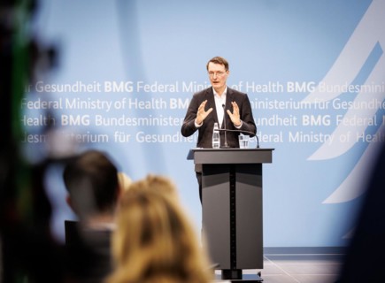 Prof Karl Lauterbach (SPD), Federal Minister of Health, at a press conference on the talks with