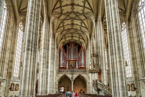 Church organ of the Catholic parish church of St George, Dinkelsbühl, Middle Franconia, Bavaria,