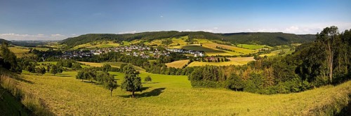 Panoramic view of the village of Holsthum, Southern Eifel nature park Park, Eifel,