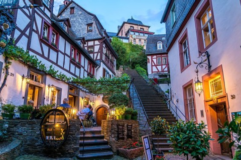 The monastery steps in Beilstein at dusk, Rhineland-Palatinate, Germany, Europe