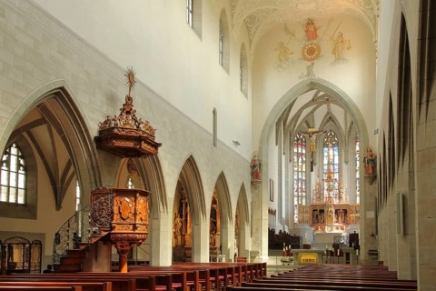 Pulpit with wood carving, fresco, high altar, decorations, Last Judgement, Last Judgement,