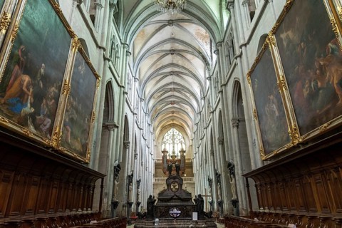 Saint-Antoine l'Abbaye labeled Les Plus Beaux Villages de France. Interior of the Abbey Church