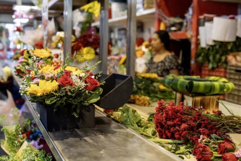 Oaxaca, Mexico, Flowers being sold on Valentine's Day at the Benito Juarez Market. Opened in 1894,