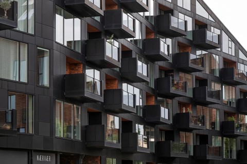 Contemporary architecture, Krøyers Square residential complex, inspired by historic warehouses,