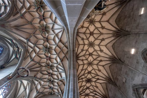 Late Gothic ribbed vault from the Heilig-Kreuz-Münster, 15th century, Rottweil, Baden-Württemberg,