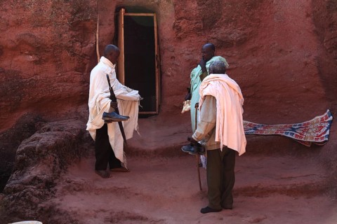 Lalibela, at the eastern group of rock-hewn churches, pilgrims at the double church of