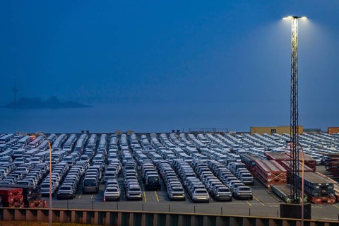 Parking space for import vehicles, hundreds of Hyundai Ioniq, electric cars, waiting for onward