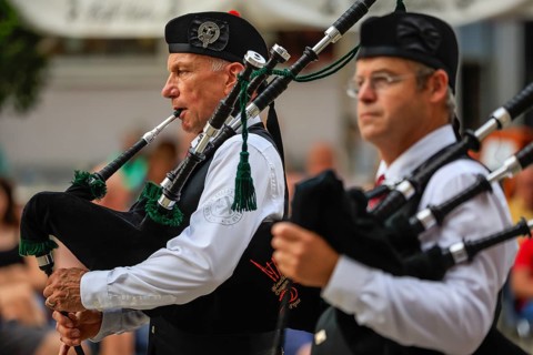 Bagpipe orchestra, Pipe concert, Sigmaringen, Baden-Württemberg, Germany, Europe