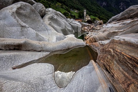 Rocks in the Verzasca River, behind Lavertezzo, Verzasca Valley, Valle Verzasca, Canton Ticino,