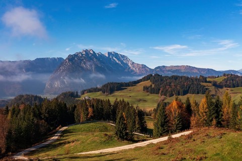 View from the Moosegg high plateau to the Hoher Göll, Golling, Osterhorn group, Salzburg province,