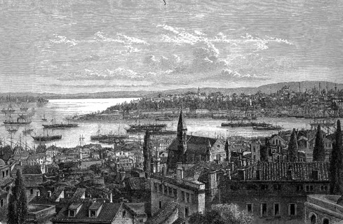 Seraglio Spire and Golden Horn of Constantinople, Istanbul, Turkey, in 1880, Historical, digital
