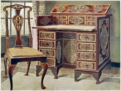 Furniture around the turn of the century 1900, Writing desk with walnut inlays (1910, 1911), Walnut