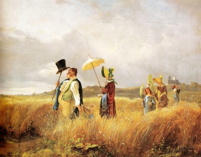 Sunday Walk, Painting by Carl Spitzweg, Historic, digitally restored reproduction from a 19th