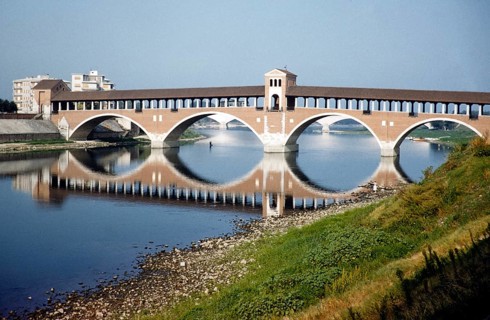 Bridge Ponte Coperto, river Ticino, Pavia, Italy 1959