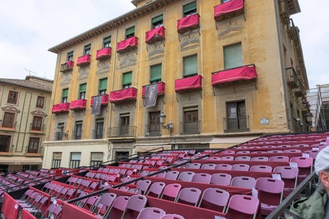 Grandstands and decorated balconies, Semana Santa, Granada, Spain, Europe
