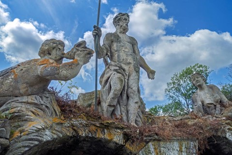 Neptunus sculpture group showing Neptune, Eole and Aquillon in the garden at Château de Bel?il,