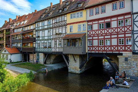 The Krämerbrücke in the historic city centre of Erfurt, Thuringia, Germany, is one of the city's