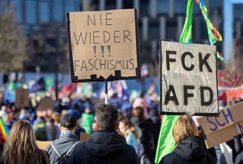 Essen, North Rhine-Westphalia, Germany - Demonstration against the right in Essen's green centre,