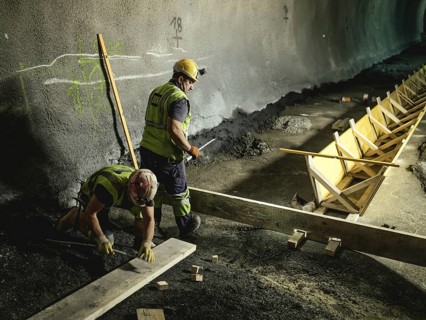 Workers in cross-passage 70, construction lot H53, Brenner Base Tunnel, Wolf, Tyrol, Austria,