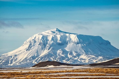 Mt. Herdubreid in winter, snowcovered, seen from farm Mödrudalur located between lake Myvatn and