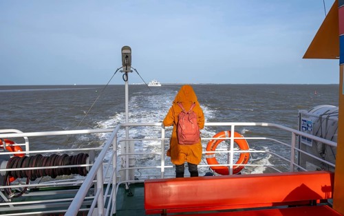 Norderney, Lower Saxony, Germany - The ferry Frisia IV operated by AG Reederei Norden-Frisia sails