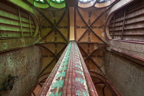 Fabulously painted pillars and vaults in St Nicholas' Church, late Gothic brick building, built