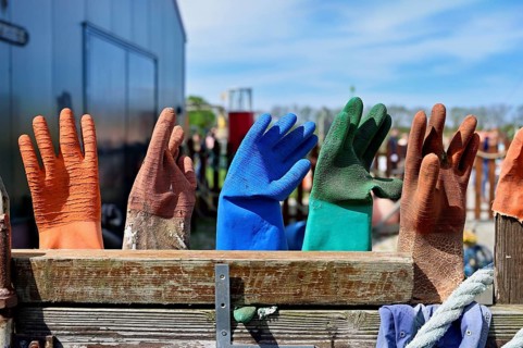 Gloves fished out of the sea by beachcombers, Maritime and Beachcomber Museum Flora, the world's