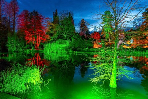 Parkleuchten, event in winter, in the Grugapark in Essen, many different light installations,