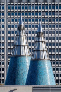 Building of the Federal Network Agency in Bonn, towers, cone of light of the Federal Art Gallery,