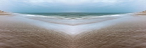 Mirrored picture, blurred, waves on Sylt North Sea beach, National Park Wadden Sea, Sylt, Hoernum,