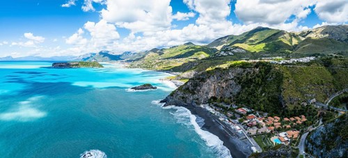 Crawford Beach Marinella from a drone, San Nicola Arcella, Cosenza, Calabria, Italy, Europe