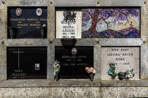 Cemetery, monumental cemetery, urn graves, Morcote, Lake Lugano, Lago di Lugano, Canton Ticino,