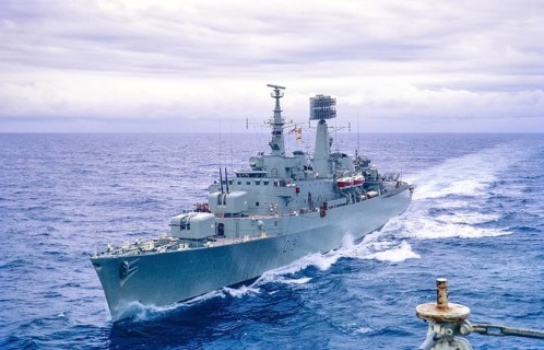 HMS Glamorgan, County-class destroyer naval ship, Atlantic Ocean, Royal Navy, slide dated February