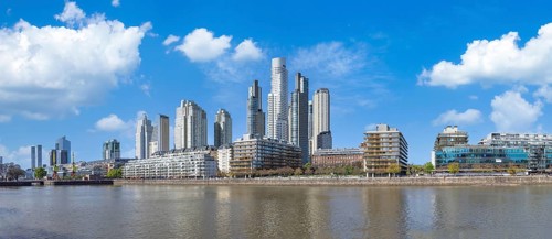 Argentina, Buenos Aires, skyline and cityscape of Puerto Madero, a waterfront Rio De La Plata,