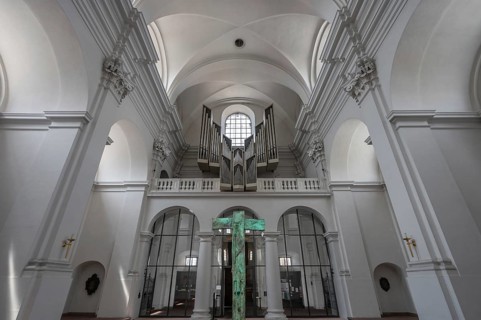 Organ loft in the parish church of St John, Hauk Abbey, built in 1691, Bahnhofstr. 4, Würzburg,